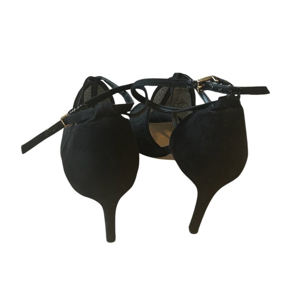 BCBGeneration Black Lacey Stiletto Ankle Strap Heels + Peep Toe, Women Size 7.5 - Picture 3 of 10